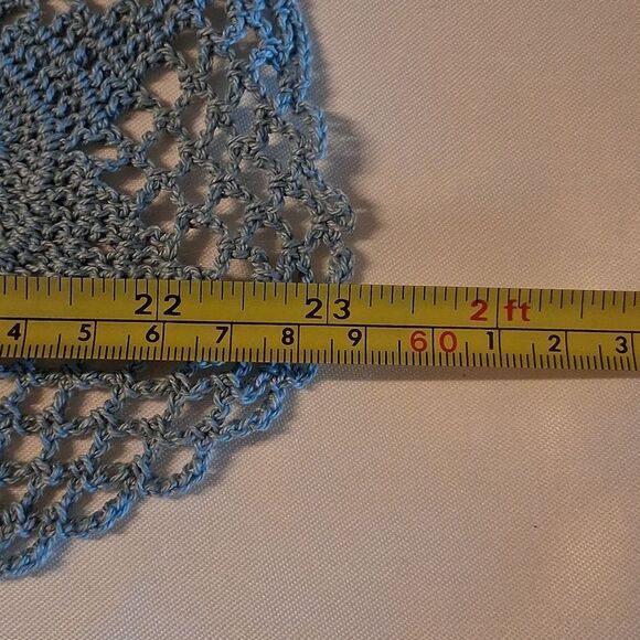4 Pc. Handmade Vintage Crochet Doilies Set in Blue,Red, & White. - Picture 7 of 12